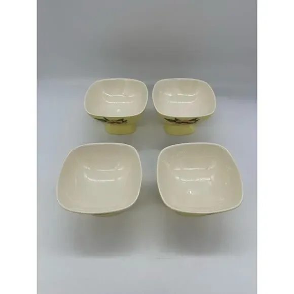 Weil Ware Yellow Rose California Pottery 4Pedestal Dessert Bowls 3 7/8” Dinnerware